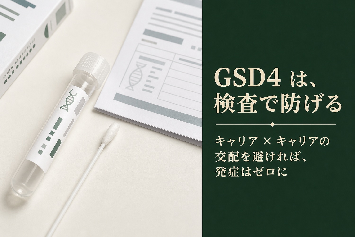 DNA検査キットと検査書類。GSD4は検査で防げる、キャリア×キャリアの交配を避ければ発症はゼロに