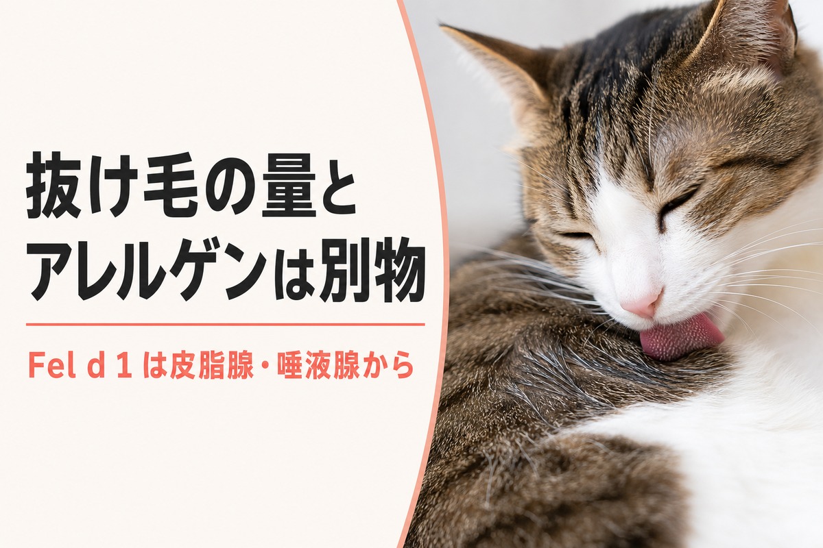 毛づくろいで唾液が広がる猫とFel d 1解説