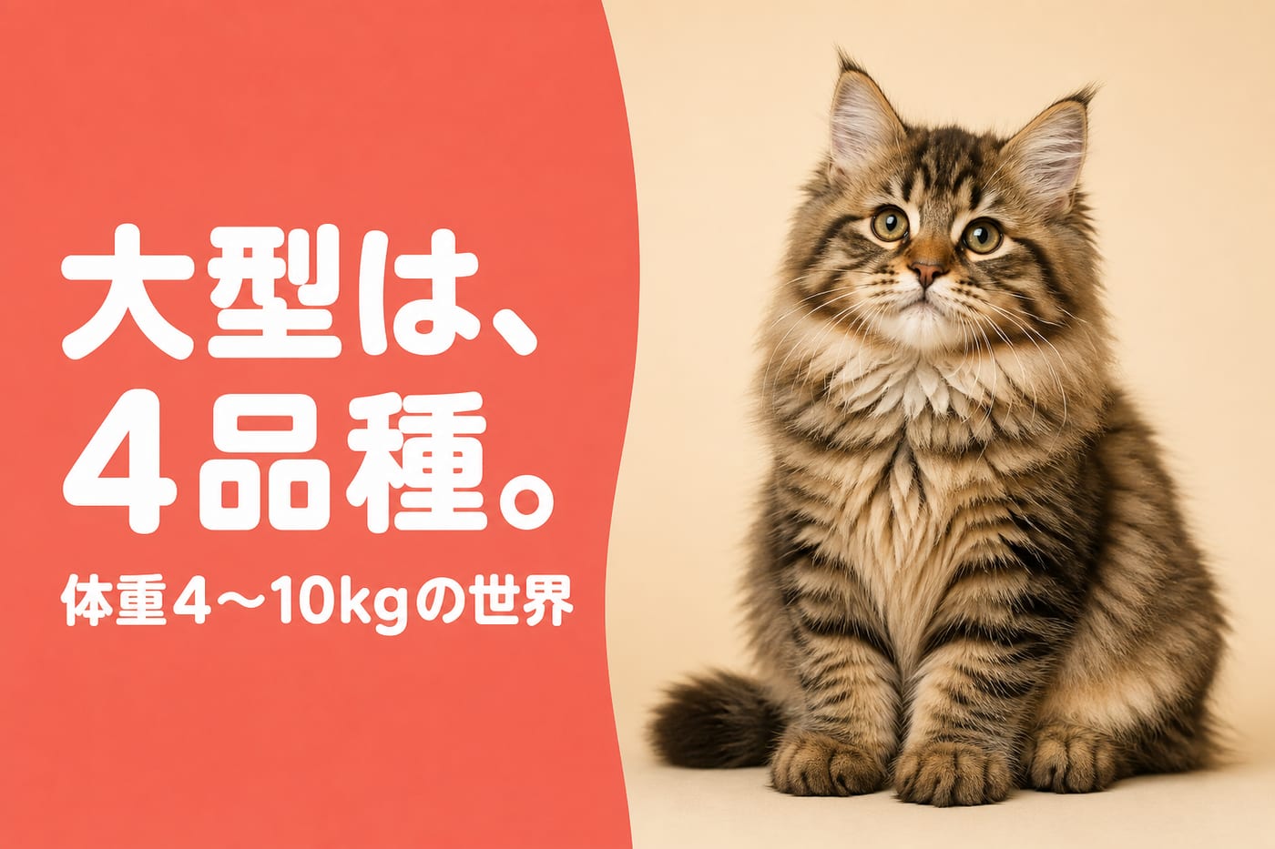 大型は4品種と伝えるサーモン帯バナーと立派な襟毛の大型子猫