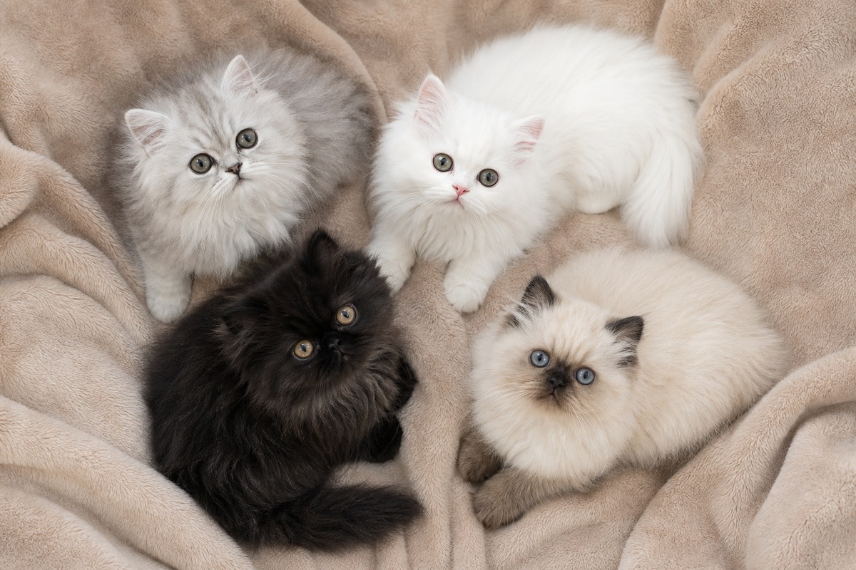 ペルシャ子猫4色のフラットレイ