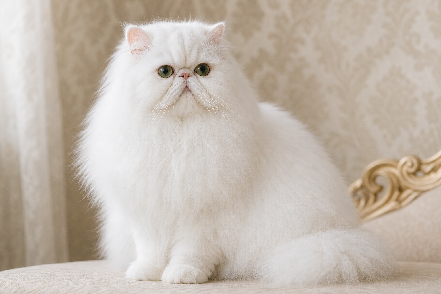 純白で気品ある長毛のペルシャ猫の優雅なポートレート