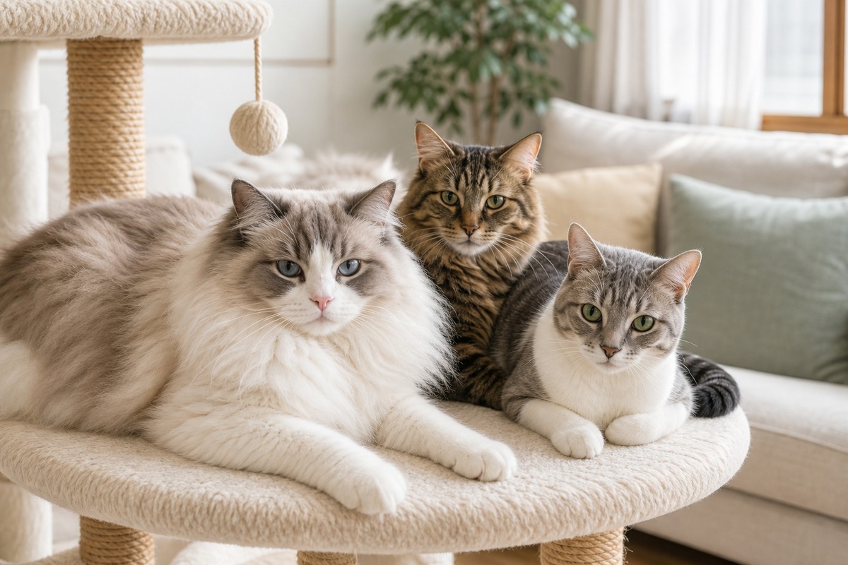 他の猫と仲良く寄り添うラガマフィン